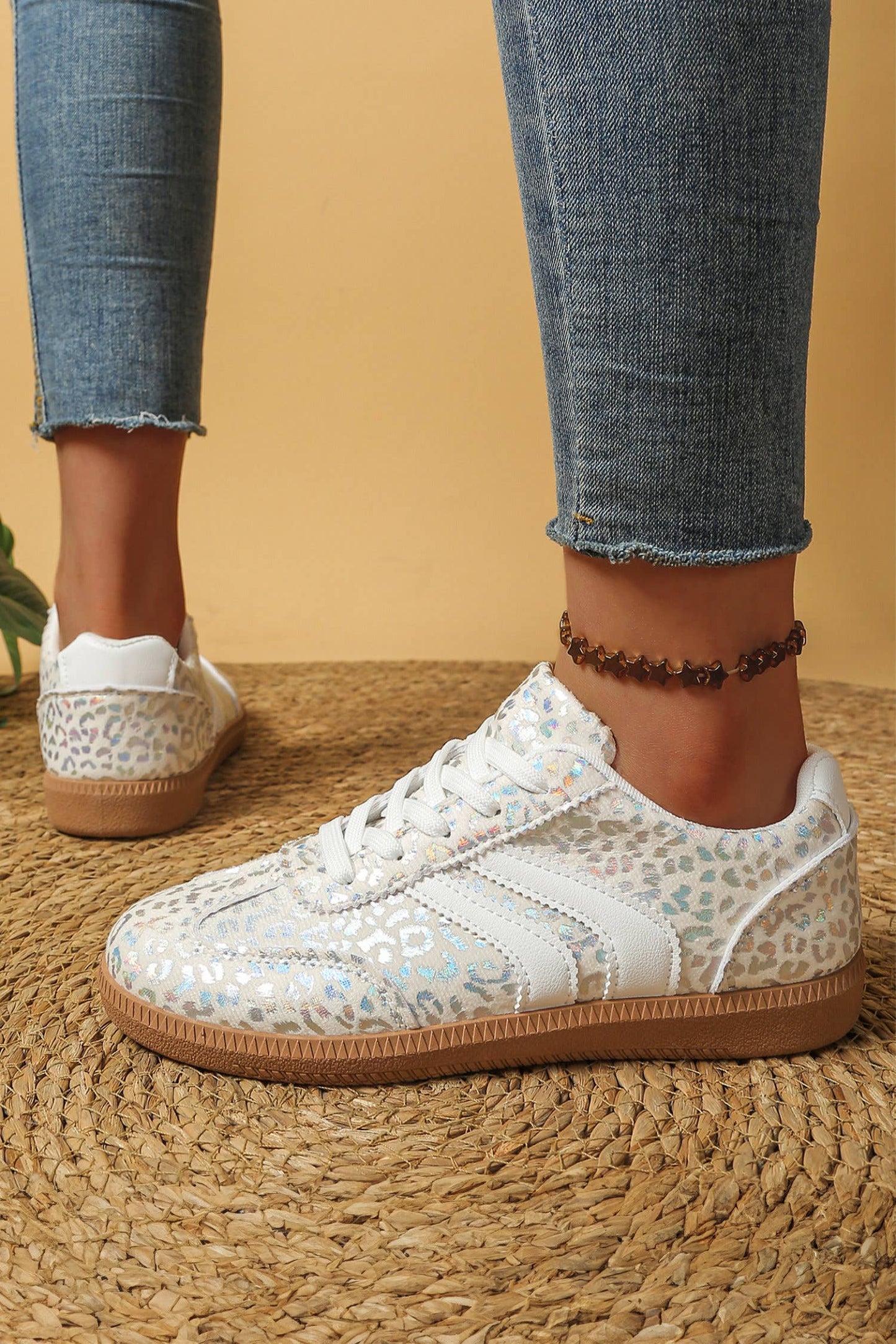 Shimmer Leopard Lace-up Sneakers