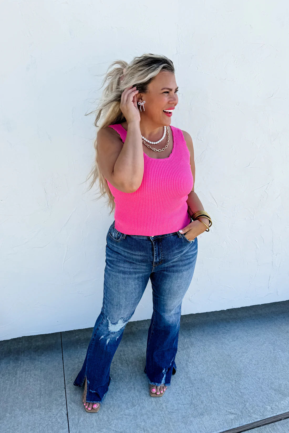 Pink Lillian Scalloped Knit Tank