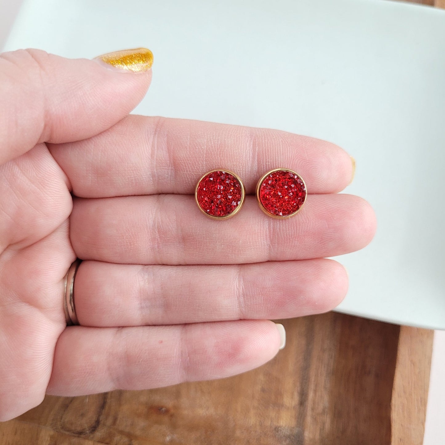 Geode Druzy Studs - Red