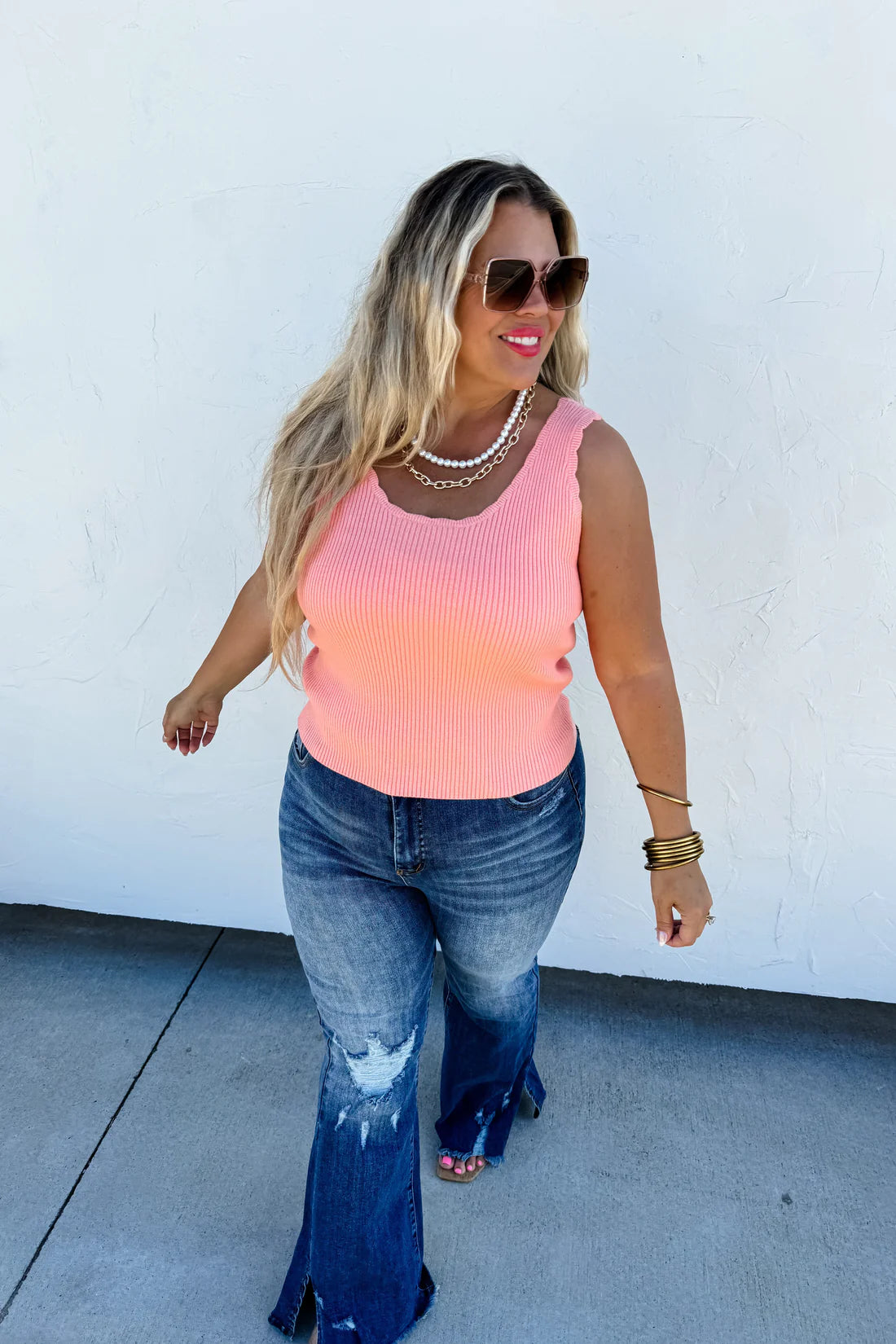 Coral Lillian Scallopped Knit Tank