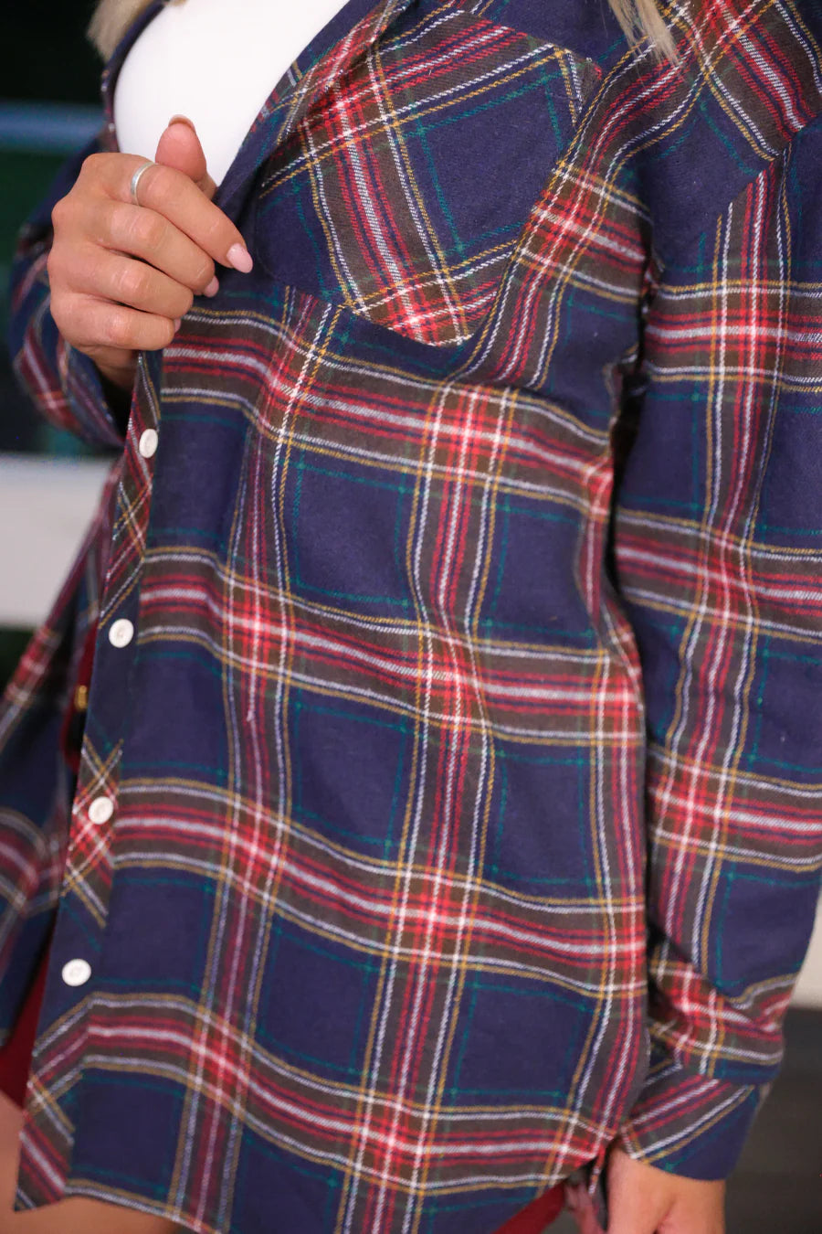 PREORDER Lola Flannel Tunic Top- Navy