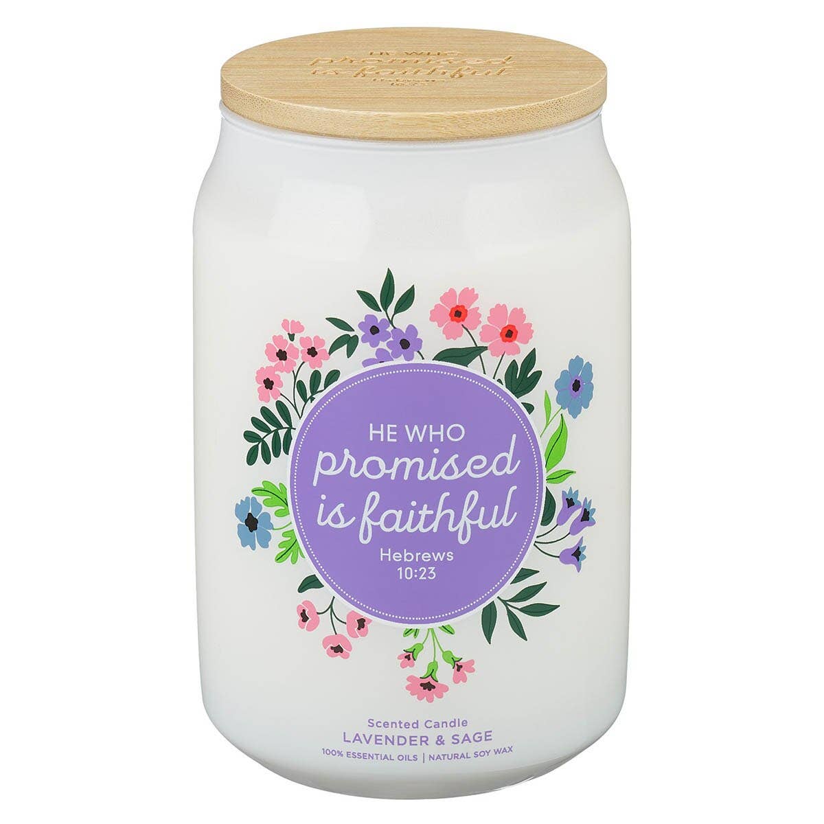 Glass Candle w/Bamboo Lid He Who Promised Heb 10:23
