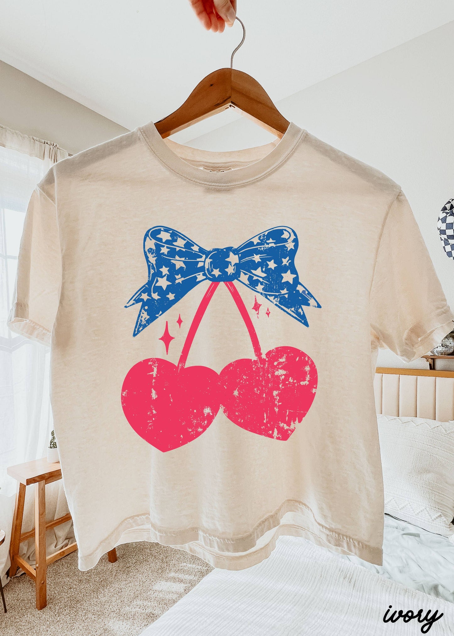 Cherry Coquette Stars CROP Tee *Ivory