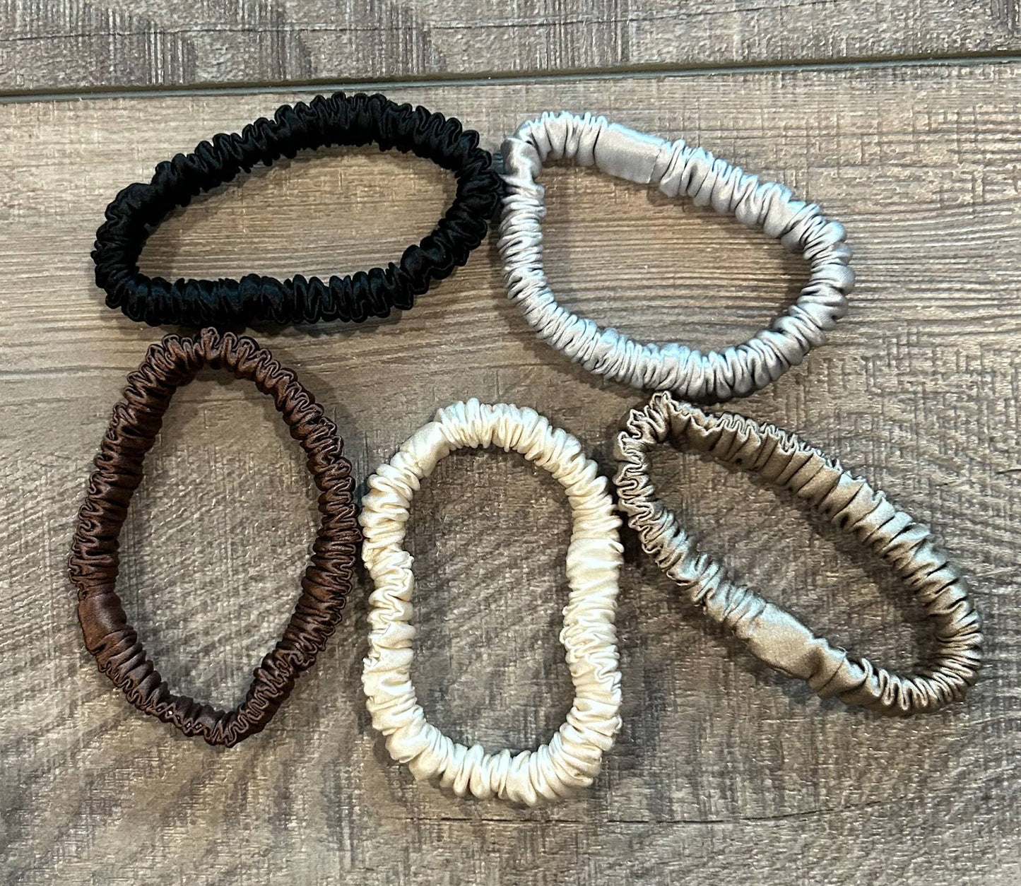 Silk Skinny Scrunchy Hair Ties Set of 5 Black Brown