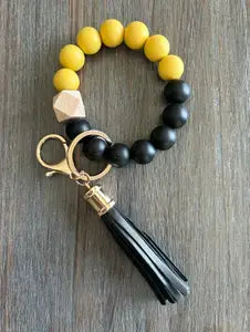 Game Day Wristlet Silicone Beads-Golden Yellow/Black