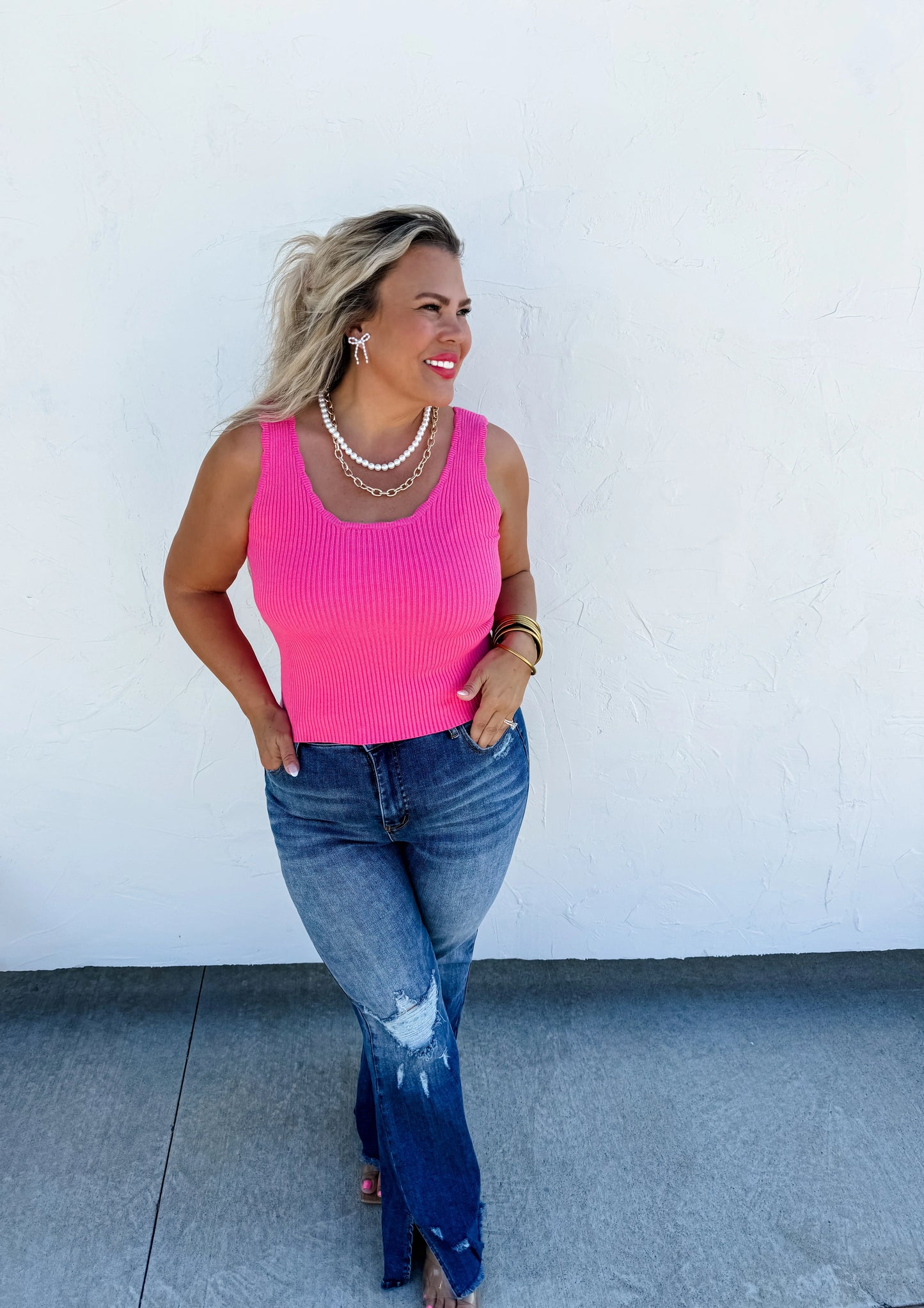 Pink Lillian Scalloped Knit Tank
