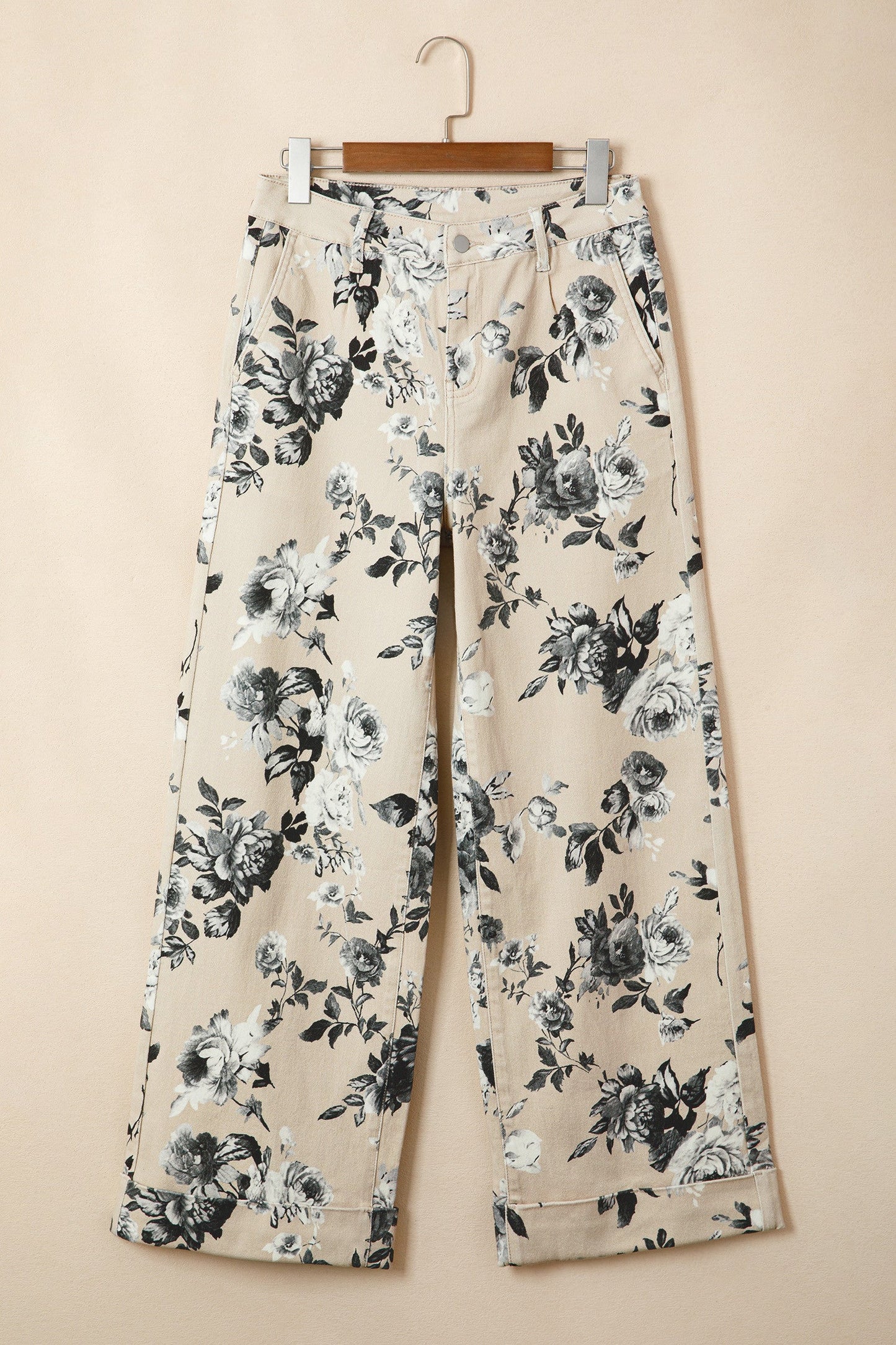 PRE-ORDER Beige Retro Loose Cuffed Jeans