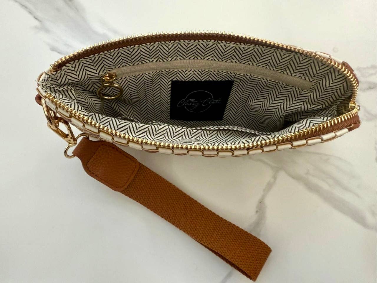 Lila Woven Wallet Wristlet - Brown & Tan Checkered
