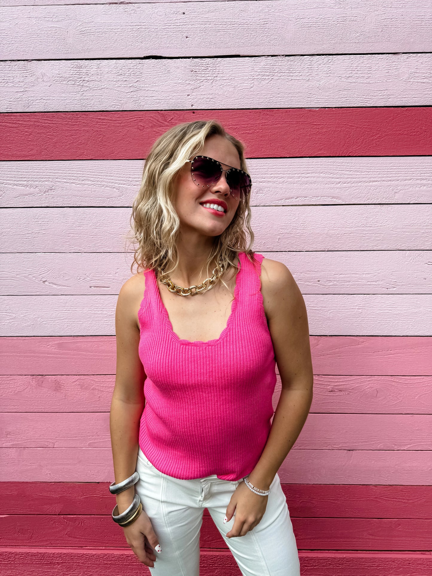 Pink Lillian Scalloped Knit Tank