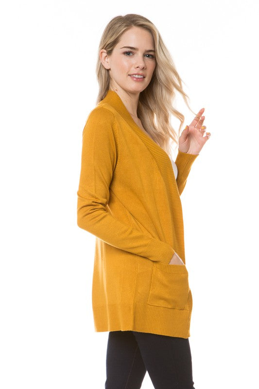 Mustard Long Sleeve Open Front Sweater Cardigan