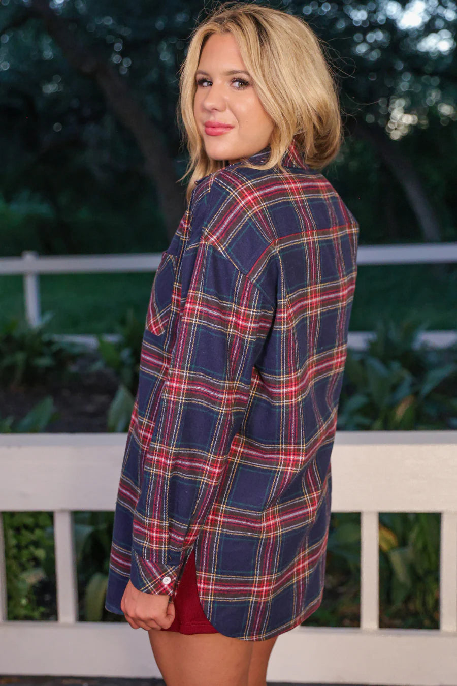 PREORDER Lola Flannel Tunic Top- Navy