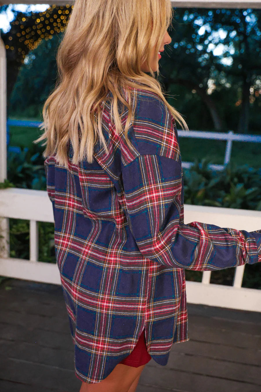 PREORDER Lola Flannel Tunic Top- Navy