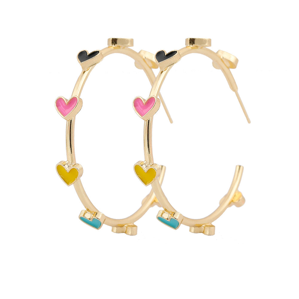 Multi-Colored Heart Hoops