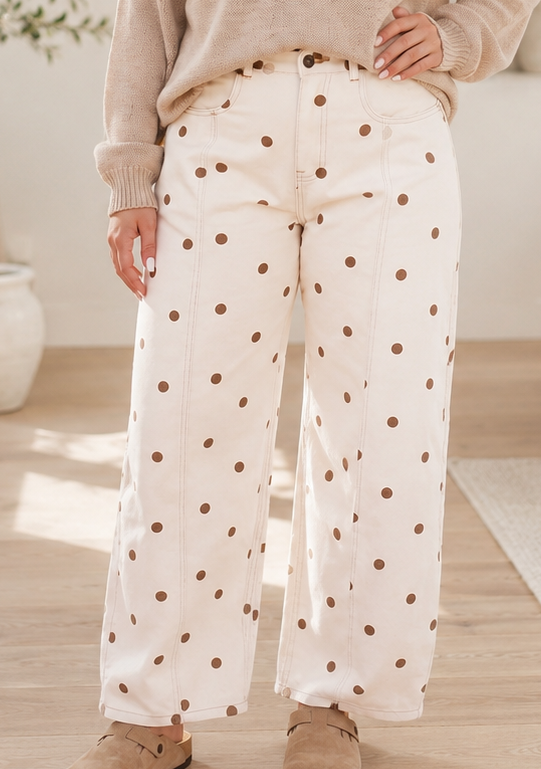 PRE-ORDER Beige Polka Dot Plus Barrel Jeans
