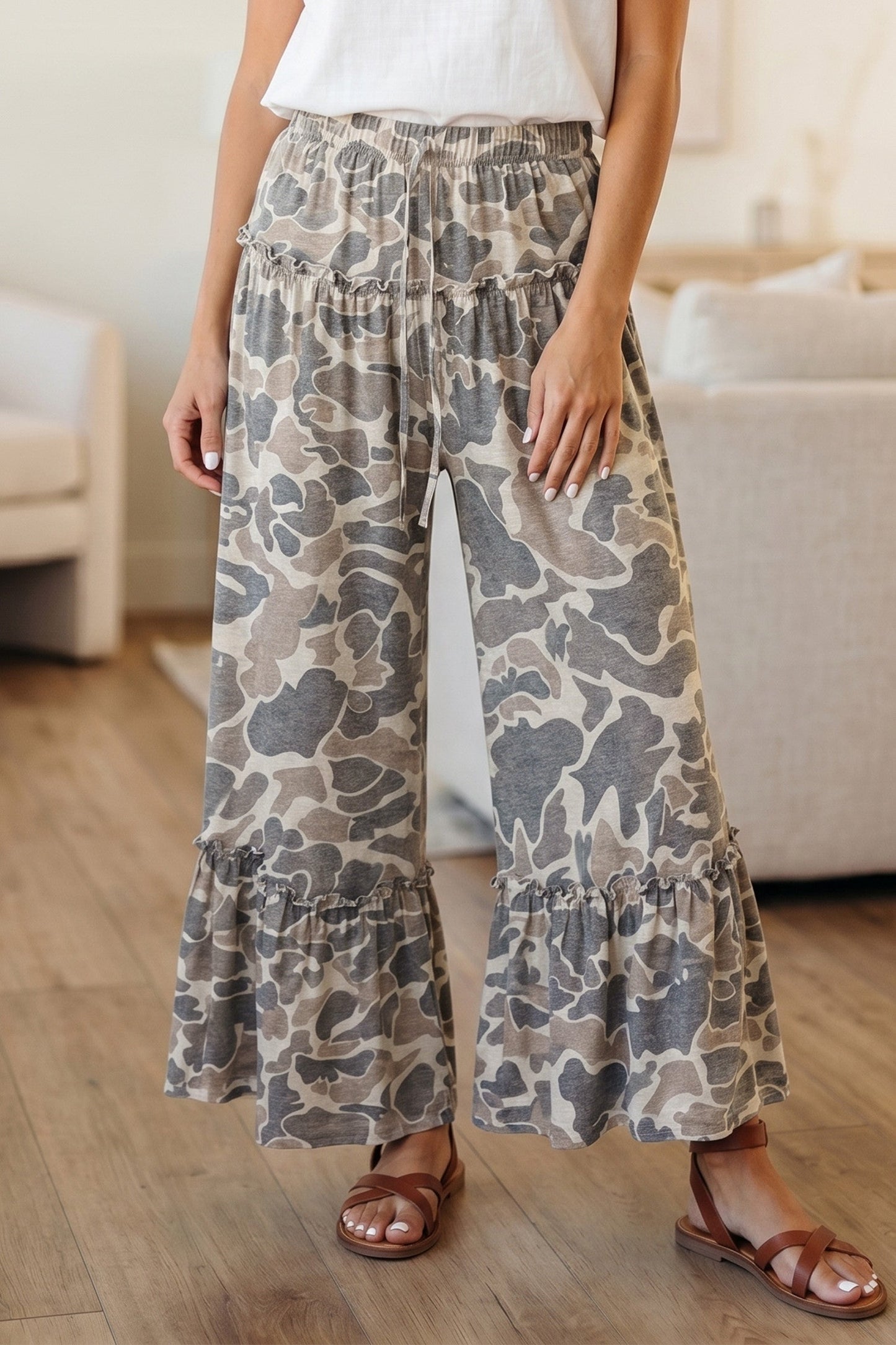 PRE-ORDER Camo Print Wide Leg Casual Pants