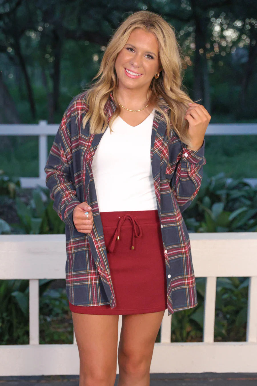 PREORDER Lola Flannel Tunic Top- Navy