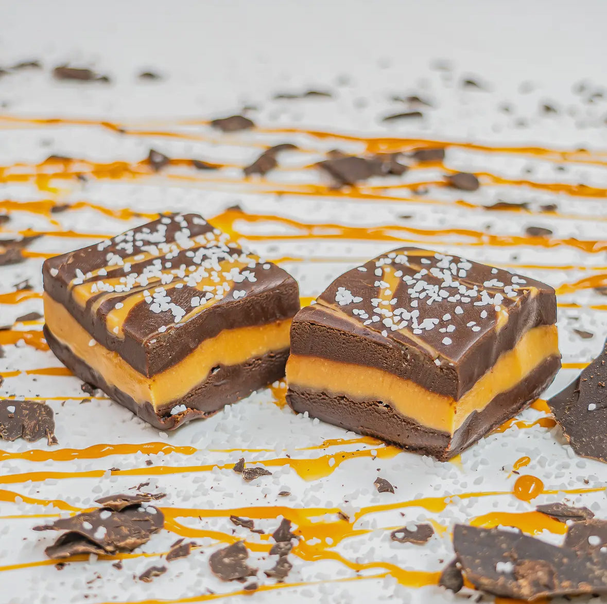 Dark Chocolate Caramel Sea Salt Fudge (1/2 lb Package)