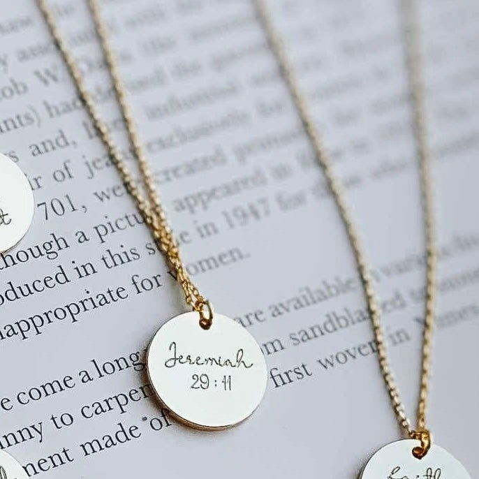 Be Lifted Disc Pendant Necklace: Jeremiah 29:11