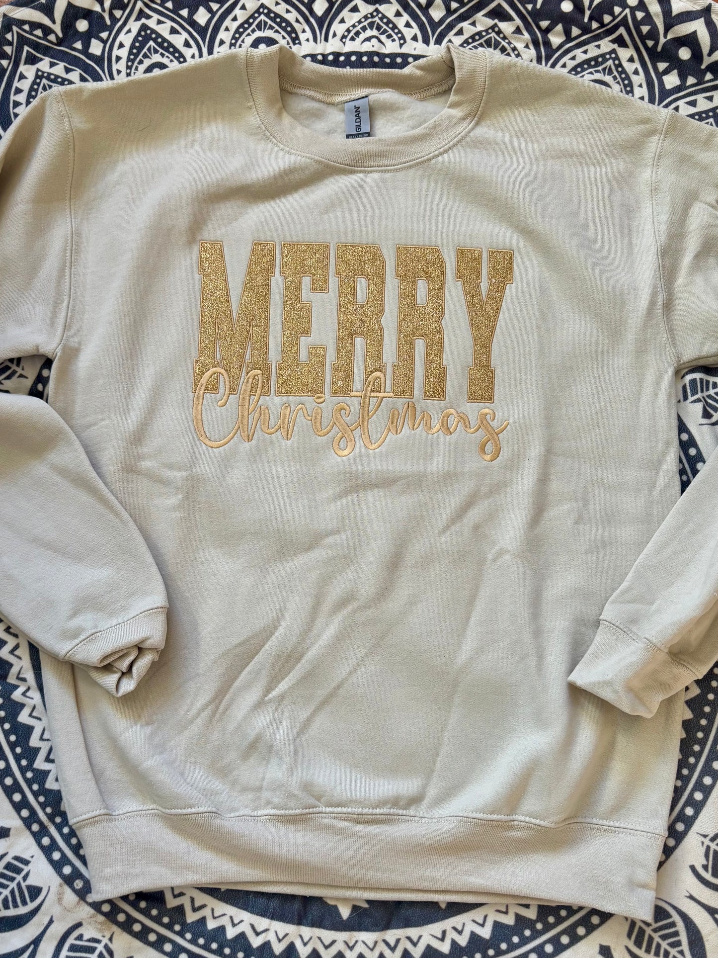 Merry Christmas Gold Glitter Embroidery