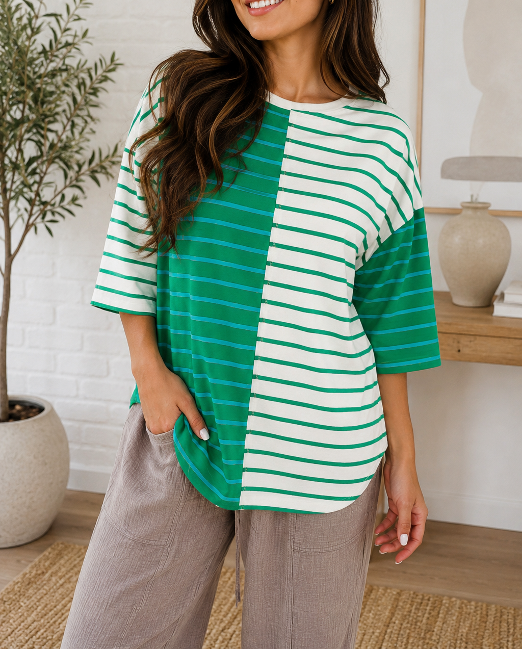 PRE-ORDER Green Stripe Colorblock Shirt