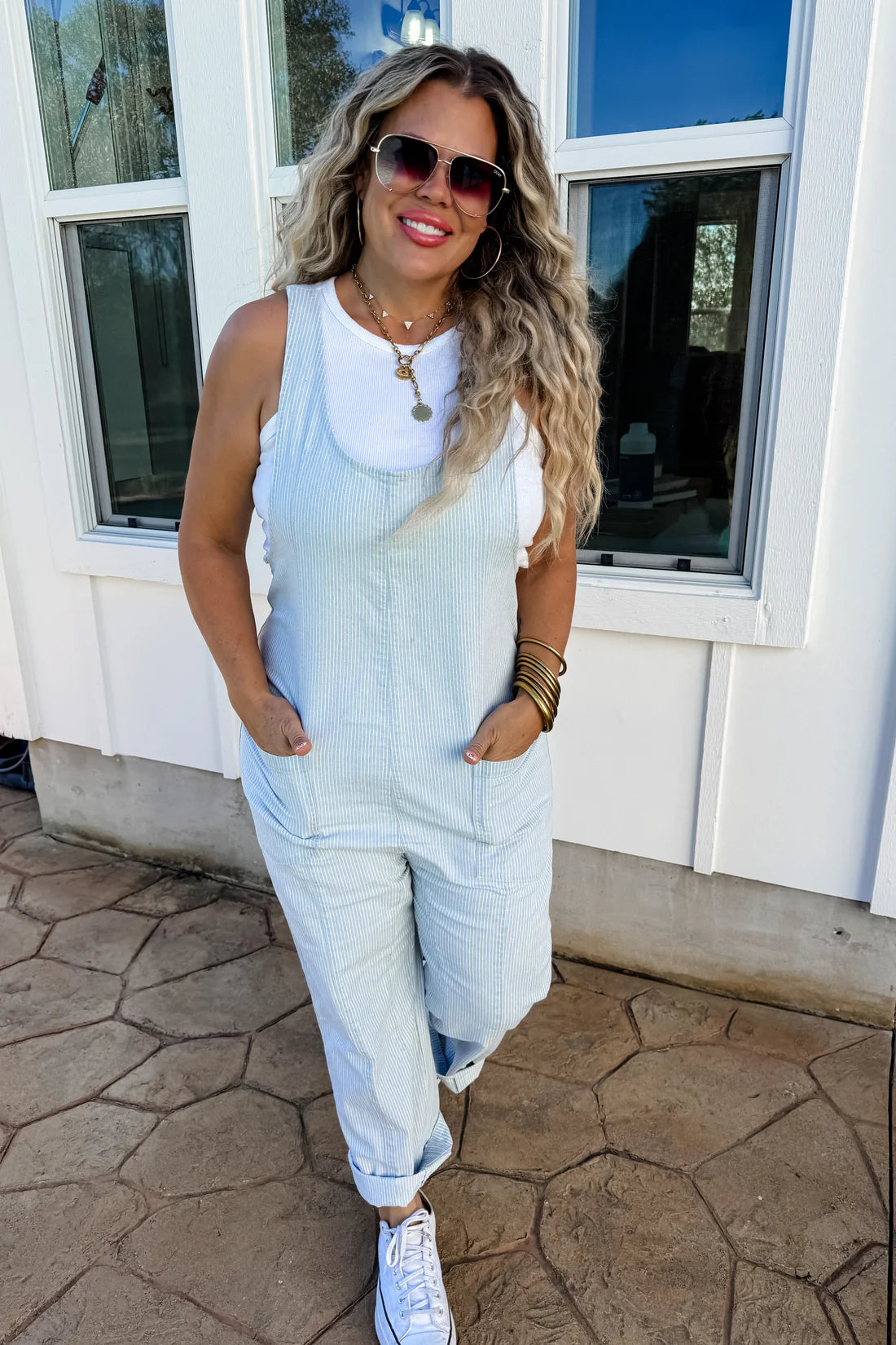 STRIPE BRITTE ROMPER OVERALLS