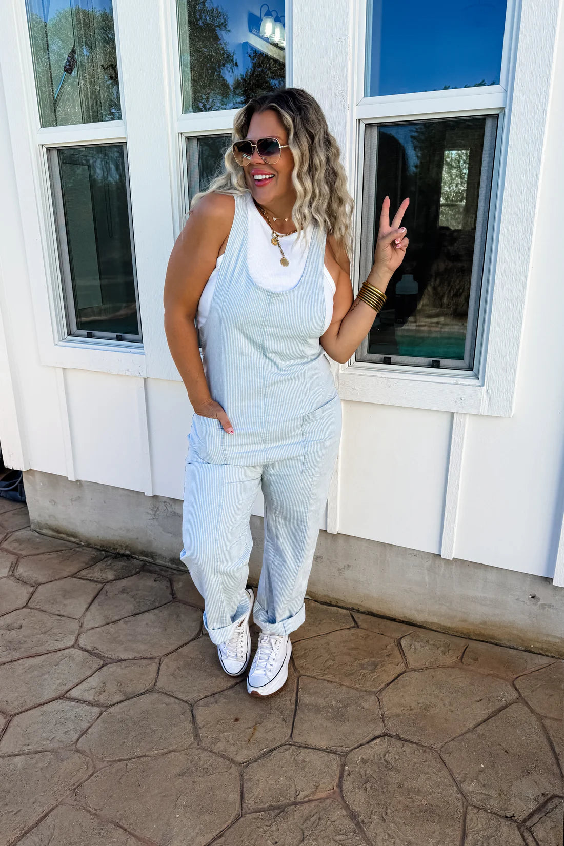 STRIPE BRITTE ROMPER OVERALLS