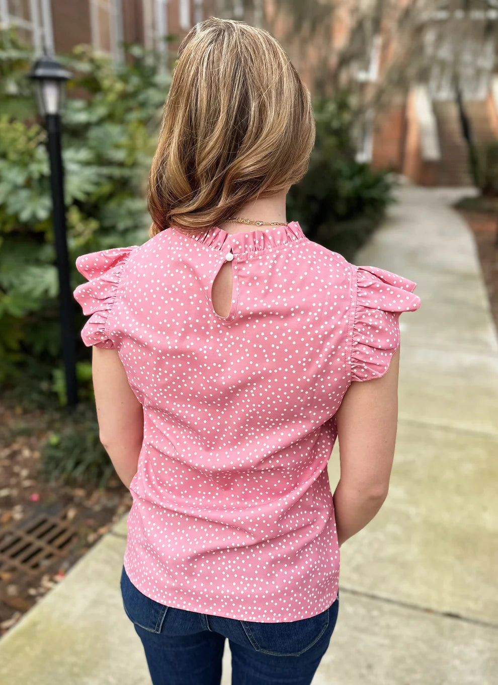 Pink Dot Ruffle Top