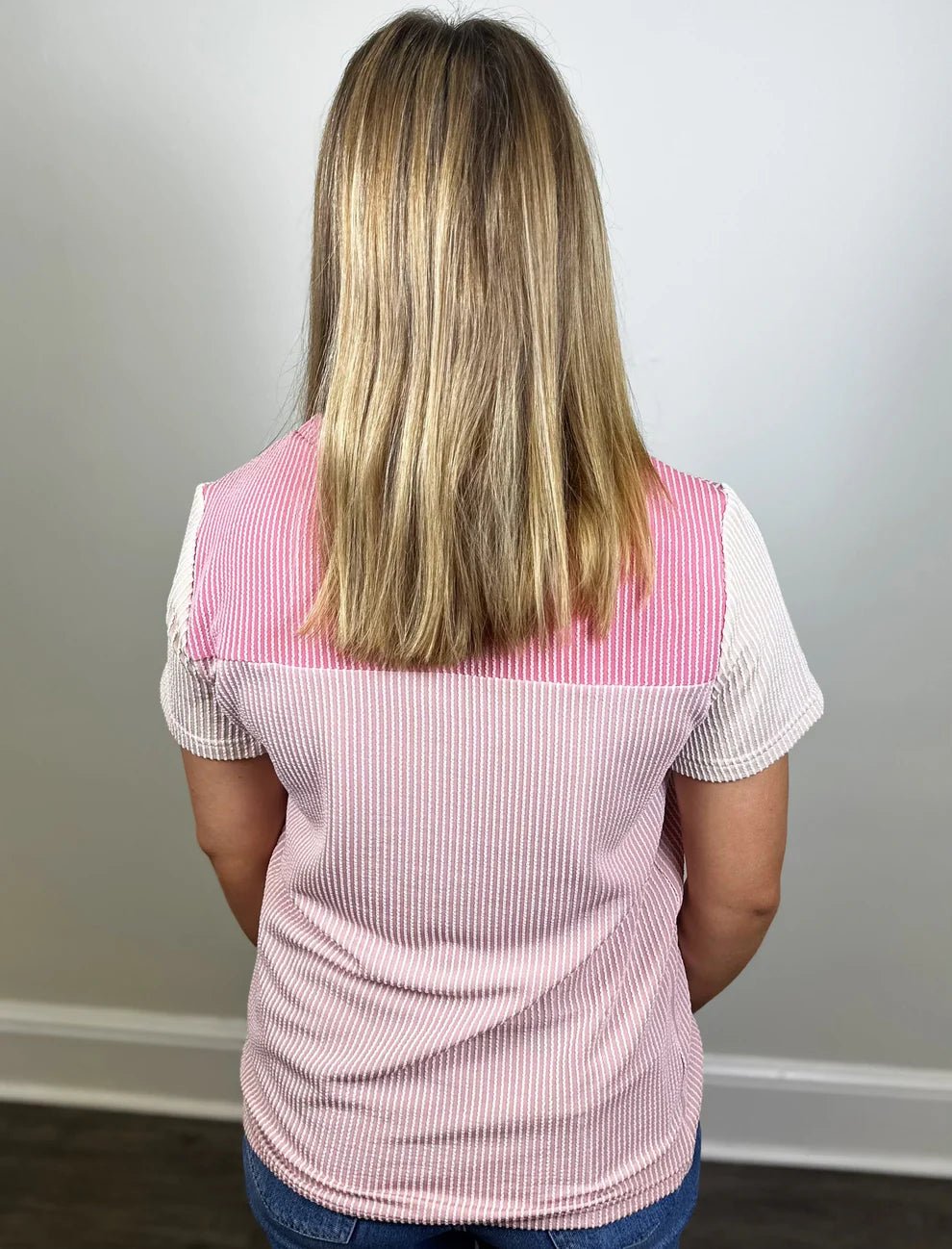 Pink Colorblock Textured Top