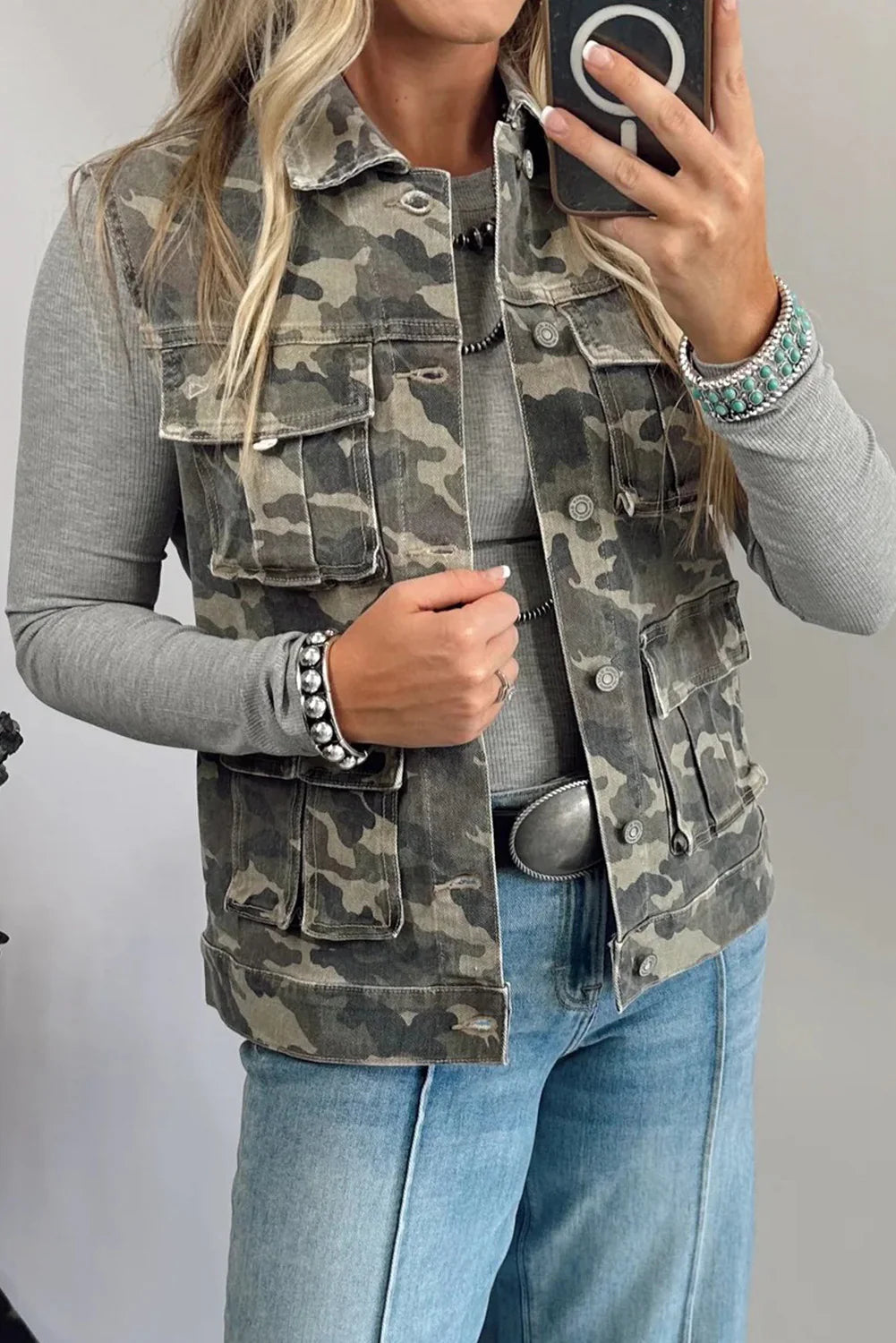 PRE-ORDER
Camo Cargo Denim Vest