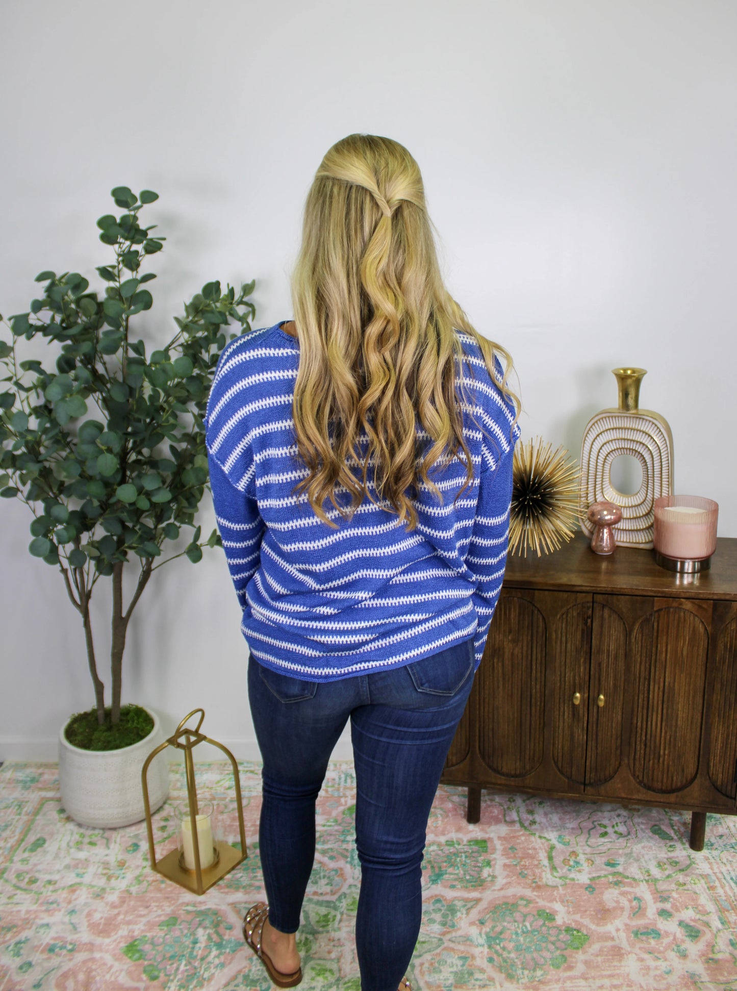 Blue and White Casual Sweater