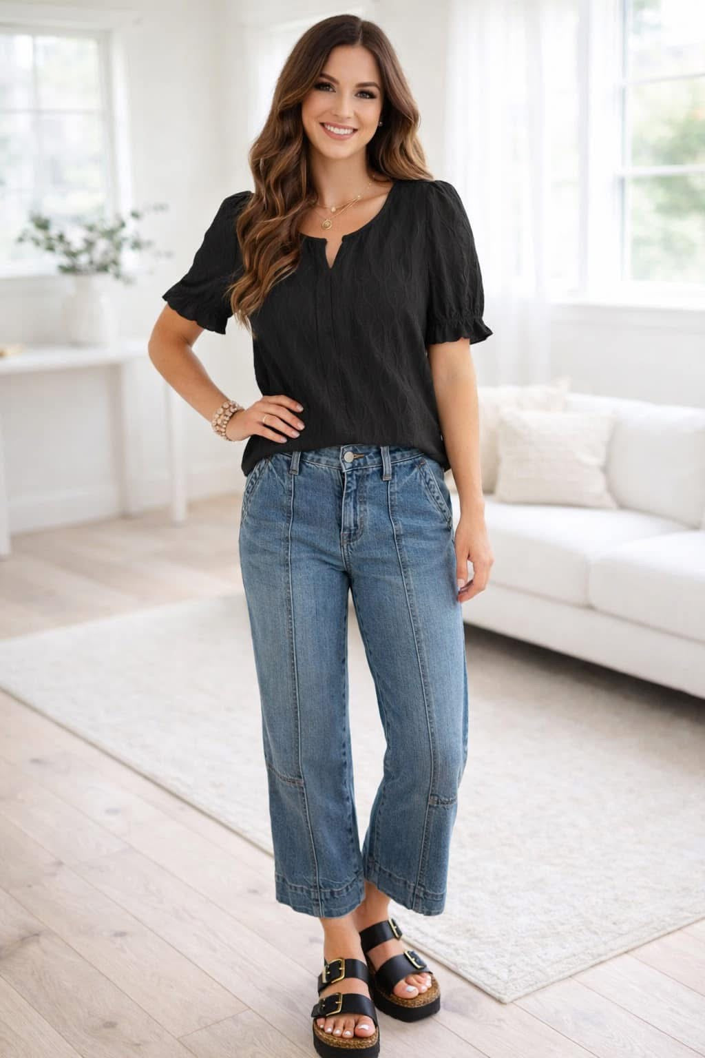Blue Exposed Stitching Pants