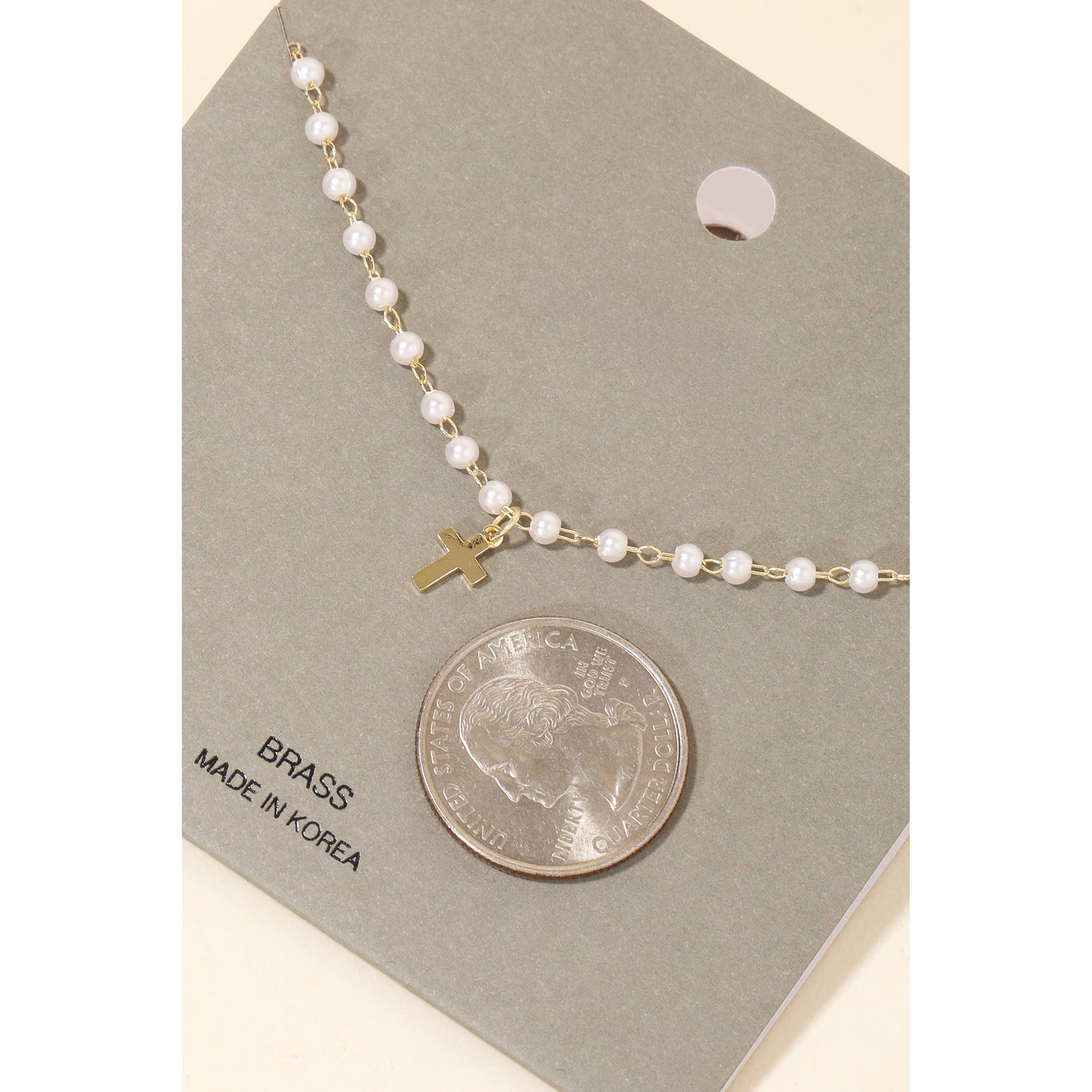 Cross Pendant Pearl Beaded Chain Necklace