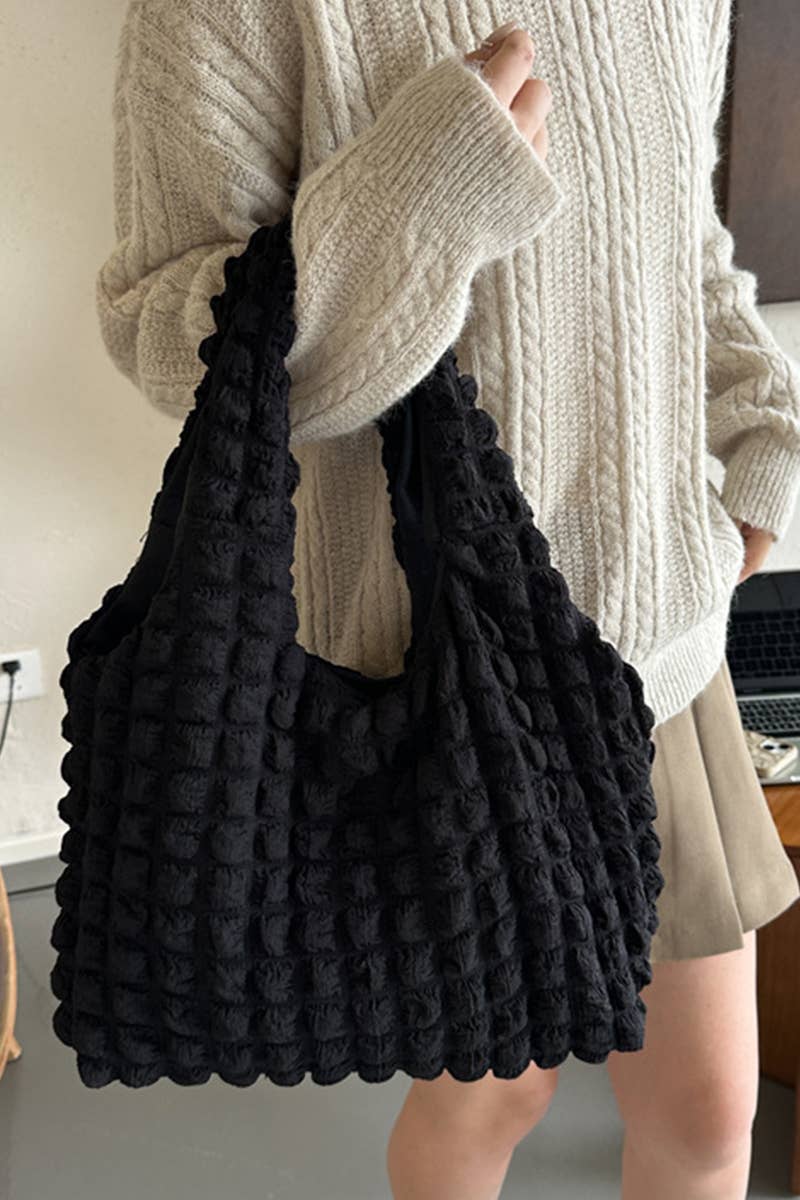 Cloud Puffy Shoulder Tote Bag: BLACK