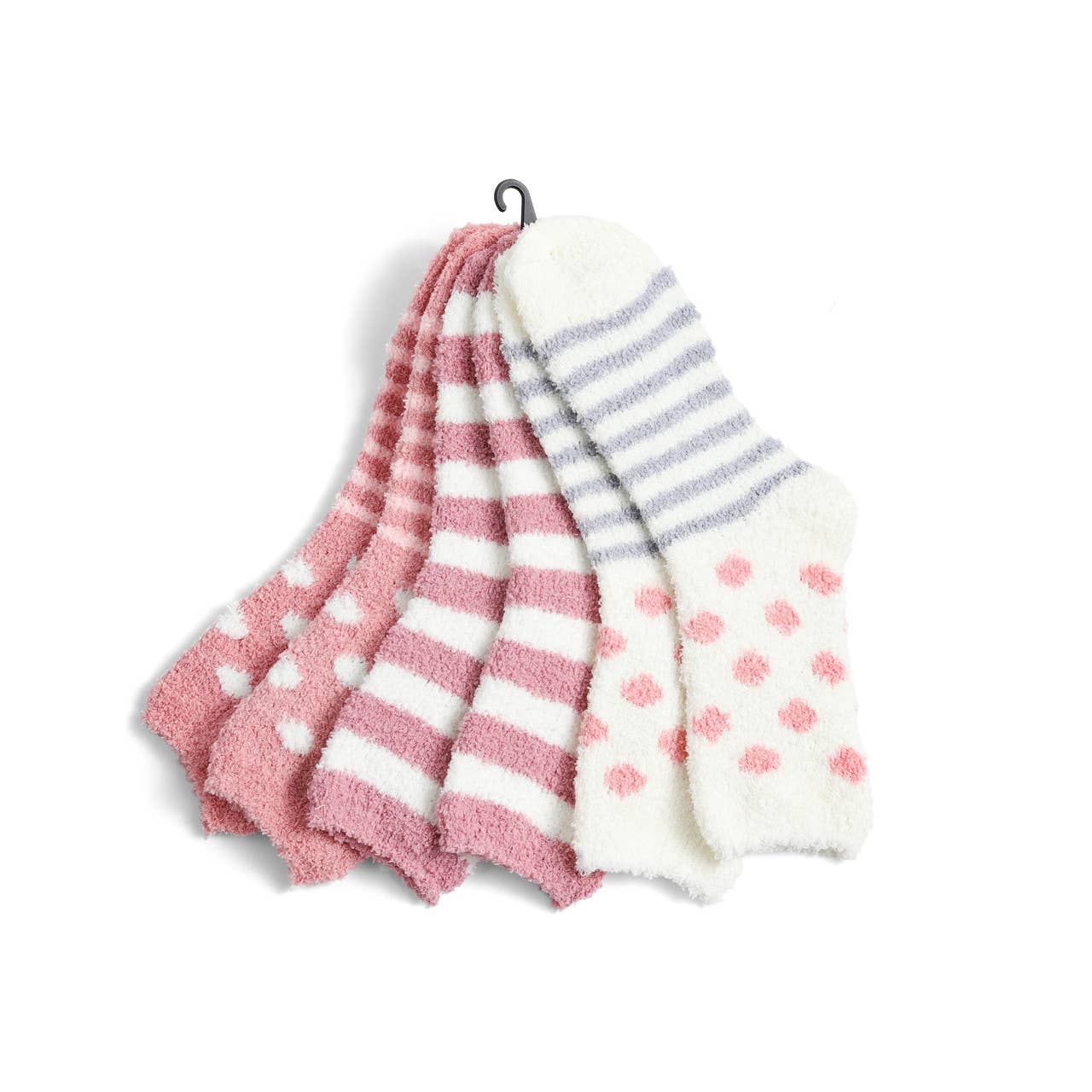 Ladies Fuzzy Socks - 3 pair Set - Pink