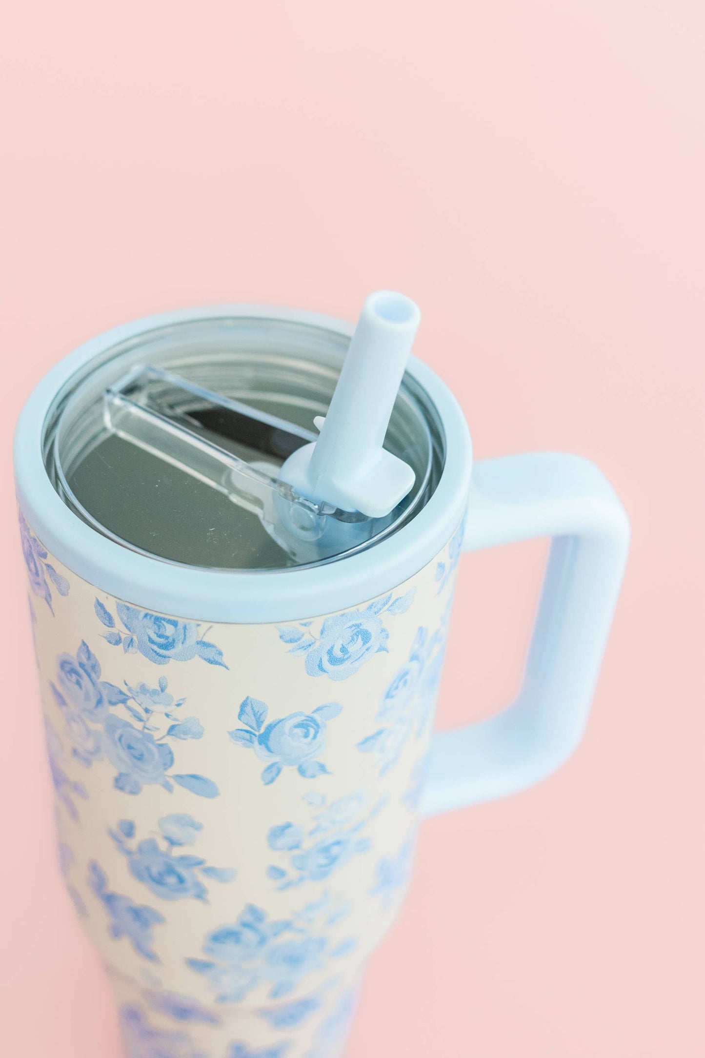 Blue Floral 40oz Tumbler with Spill Proof Lid and Flip Straw