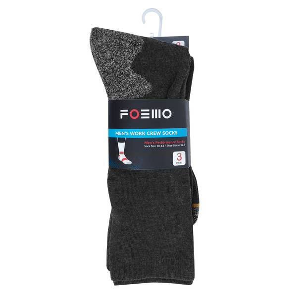 3-Pack Men's Charcoal Heavy Duty Crew Socks