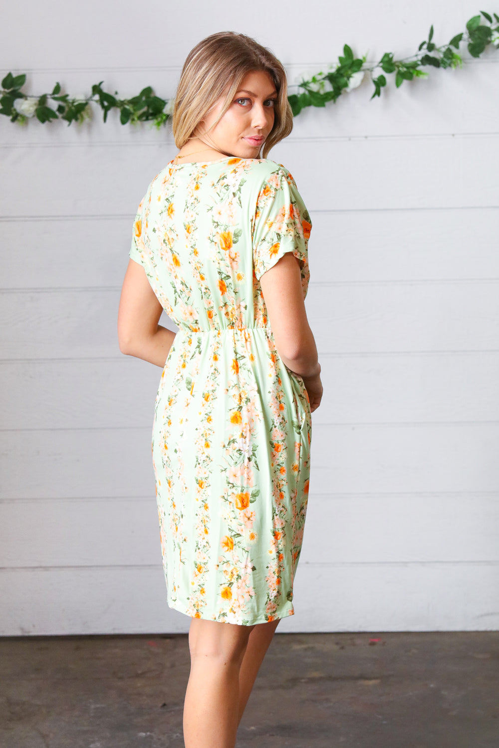 Pistachio Floral V-Neck Dress