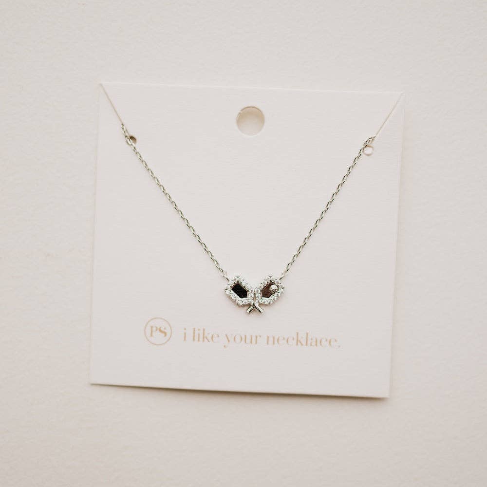 Pickleball Paddle Love Necklace: Silver