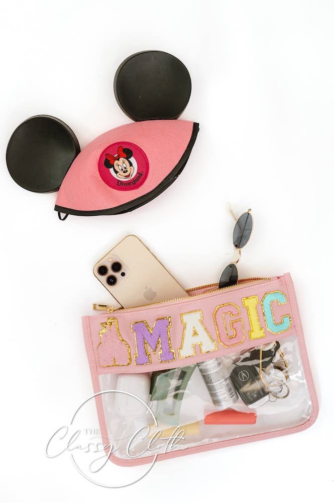 Chenille Letter Clear Pouch - MAGIC Pink