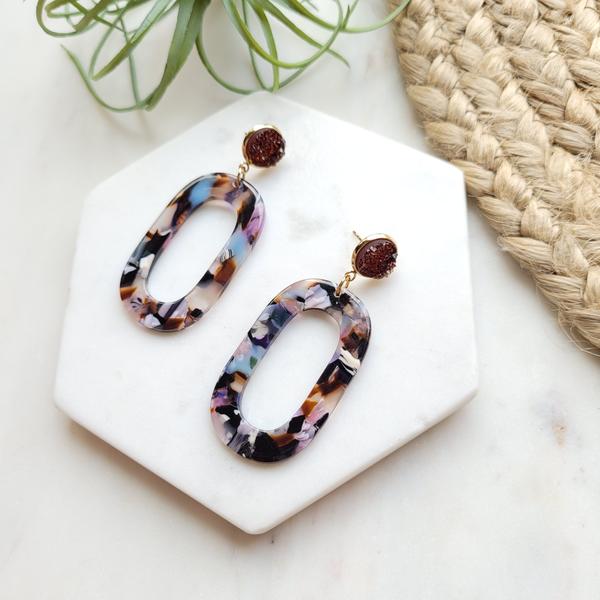 Chloe Earrings - Amber druzy w/Multicolor