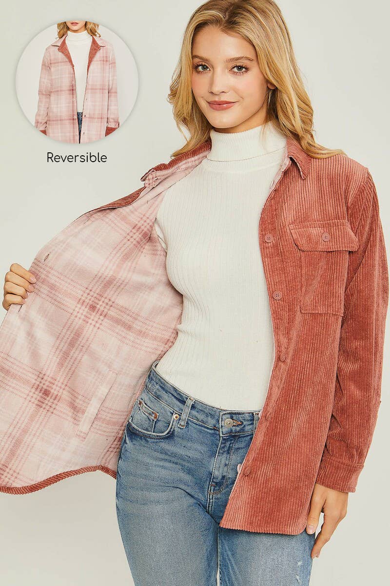 Corduroy Reversible Button Down Jacket: