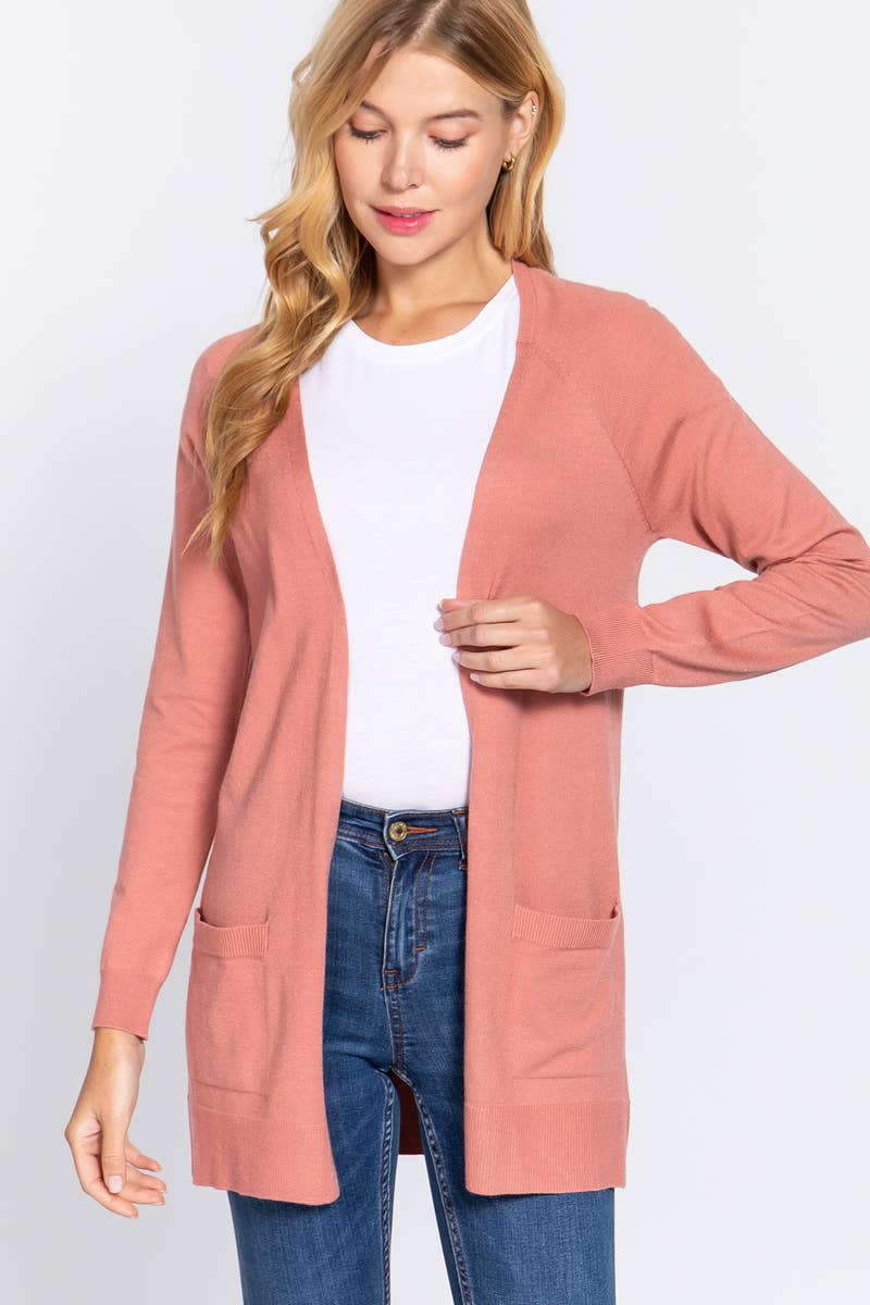 Pink Slim Fit Open Sweater Cardigan w/ pocket