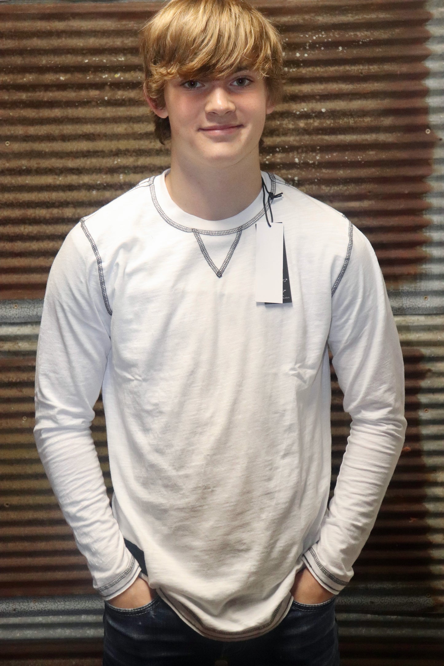 Long Sleeve Vintage Dyed Crew Neck T-Shirt