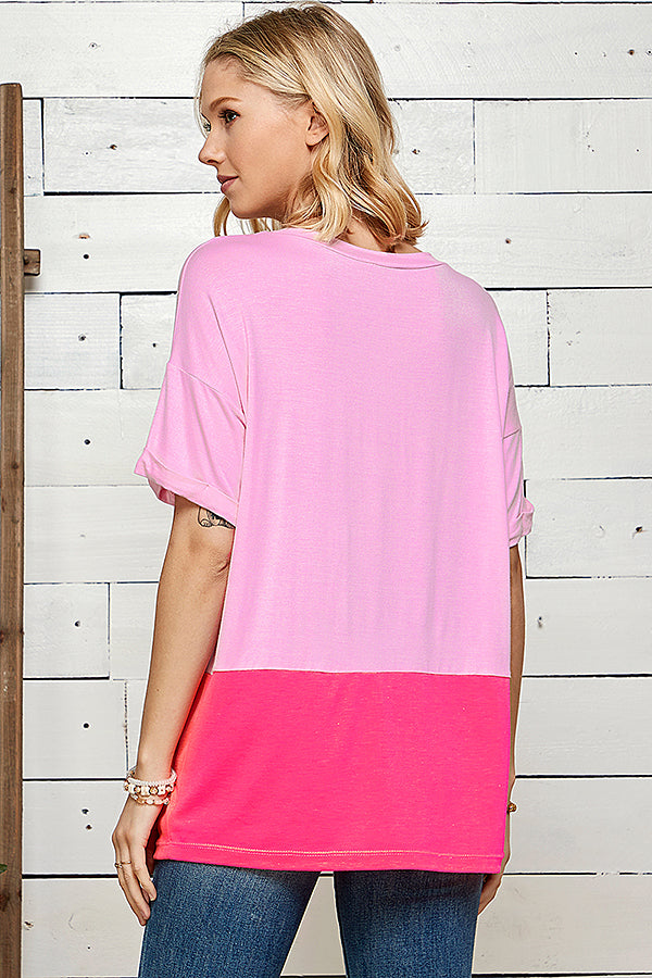Blumin Soft Pink Color Block Top