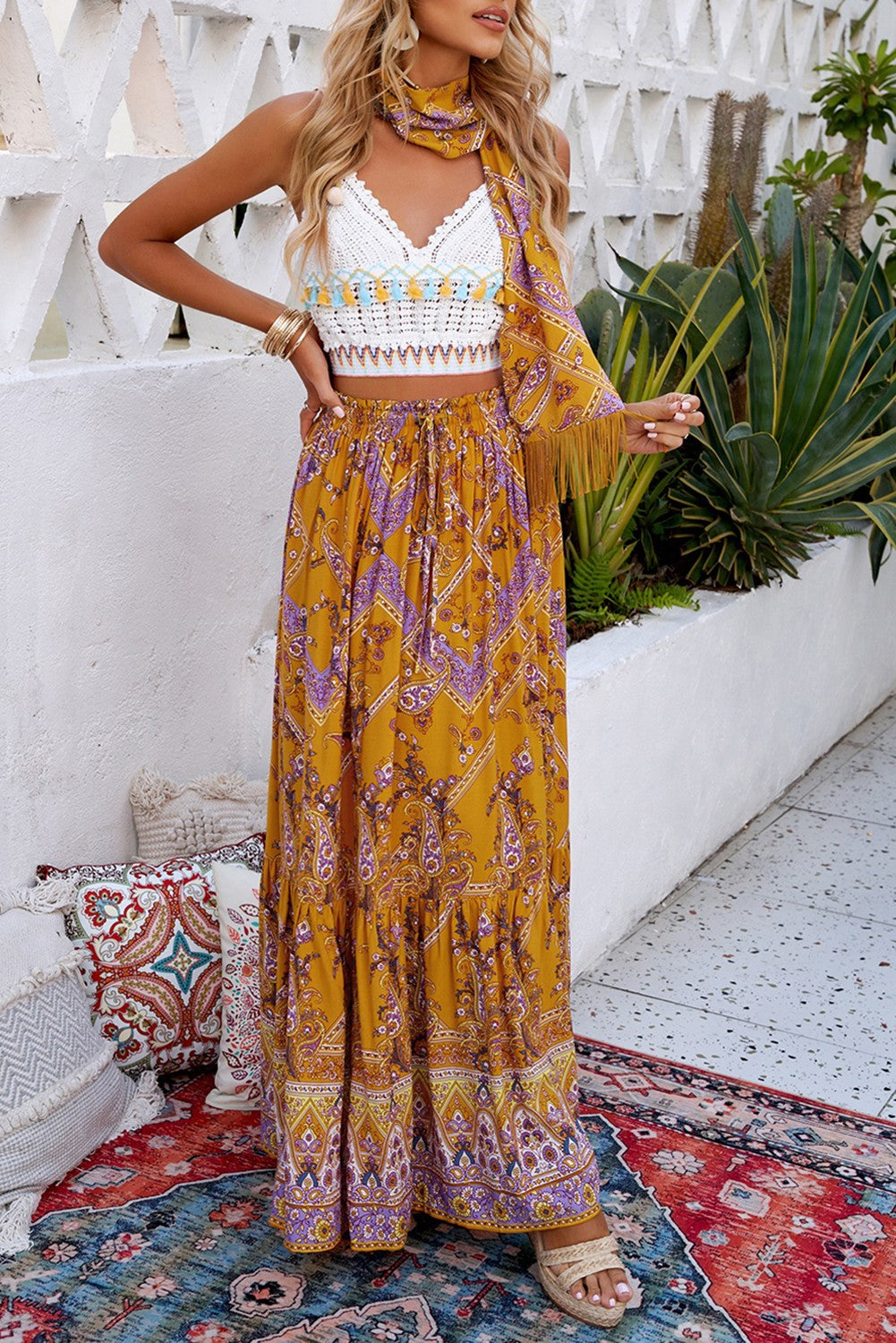 Orange boho maxi skirt Clearance