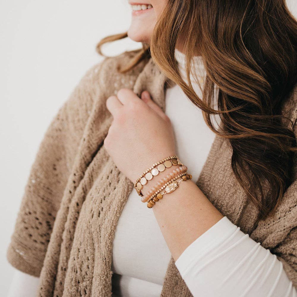 Mixed Materials Stretch Bracelet Set: Natural