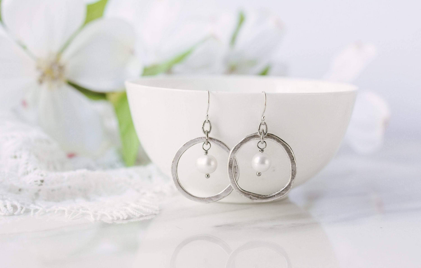 Pearl Hoop Earrings - White