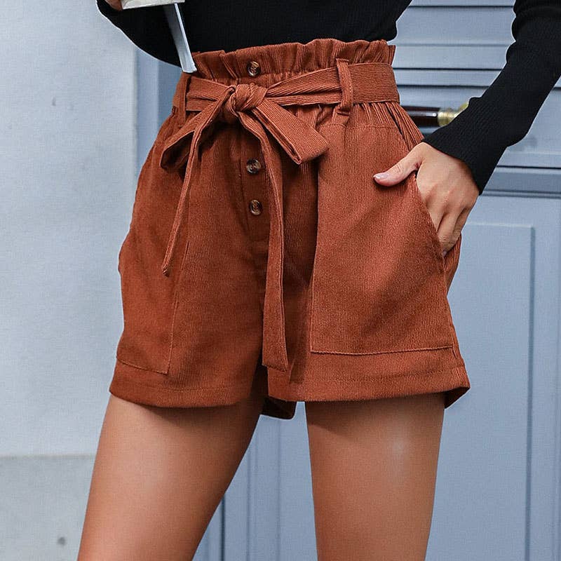 Chic Corduroy Rusty Brown Paper Bag Waist Shorts – Hickory Ridge Boutique