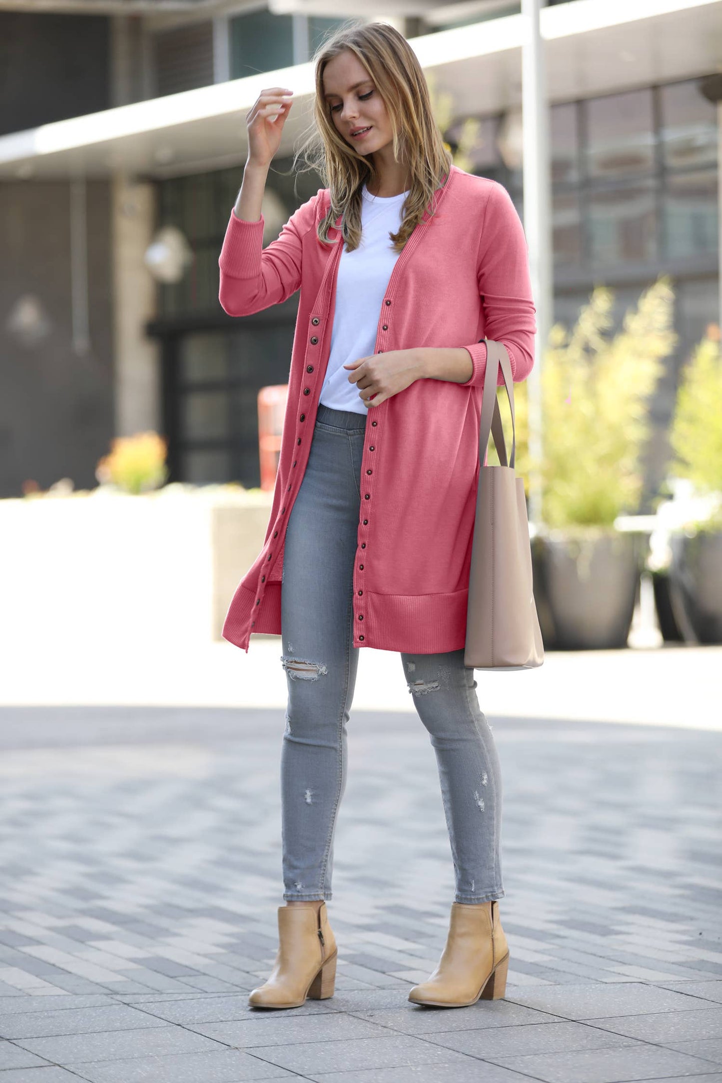 ROSE THIGH-LENGTH SNAP BUTTON CARDIGAN