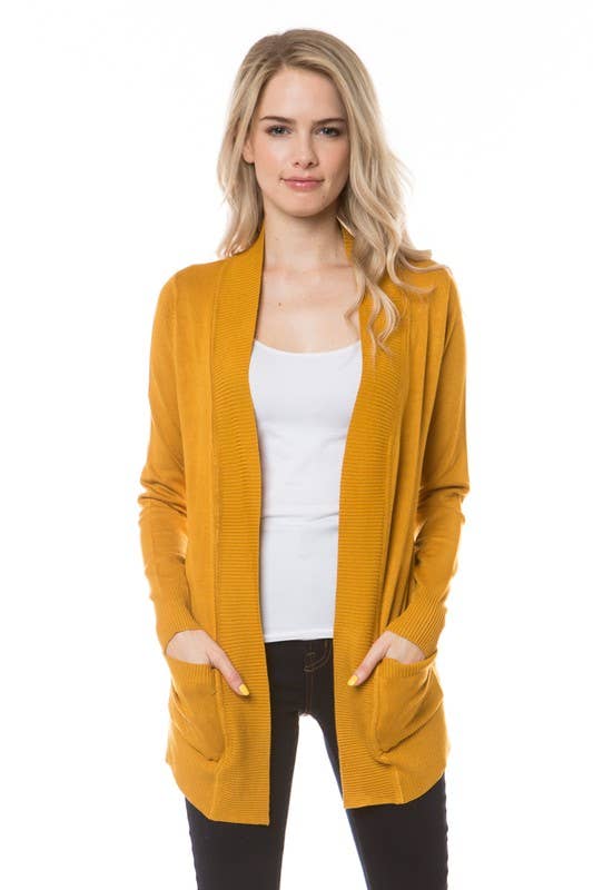 Mustard Long Sleeve Open Front Sweater Cardigan